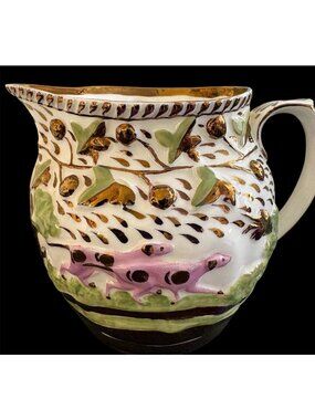 Vintage Paragon Old Leeds Sporting Dogs Lusterware Pitcher Made In England